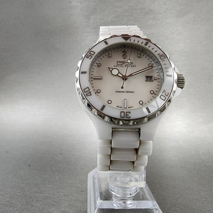 Daniel Steiger Dive Watch Women 38mm MOP Dial White Ceramic Date Round New Batt5