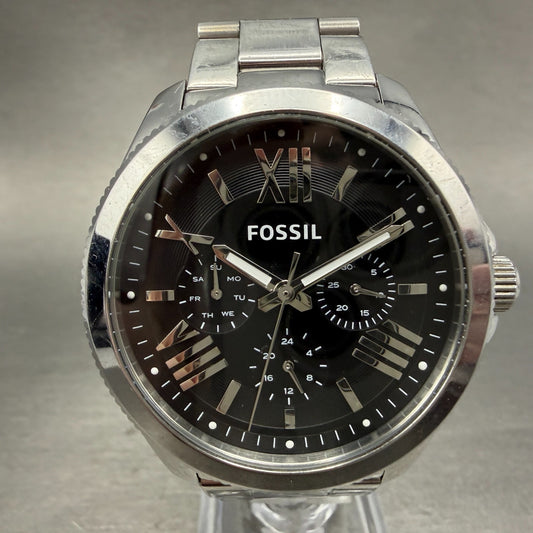 Fossil Cecile Watch Women 41mm Black Dial Silver Tone Daydate Round New battery0
