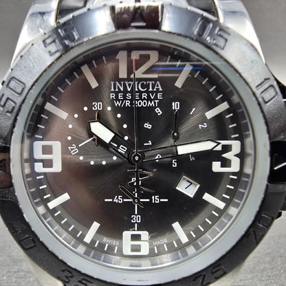 Invicta Reserve Chronograph Watch Men 49mm Black Dial Steel Date 5677 NewBattery1
