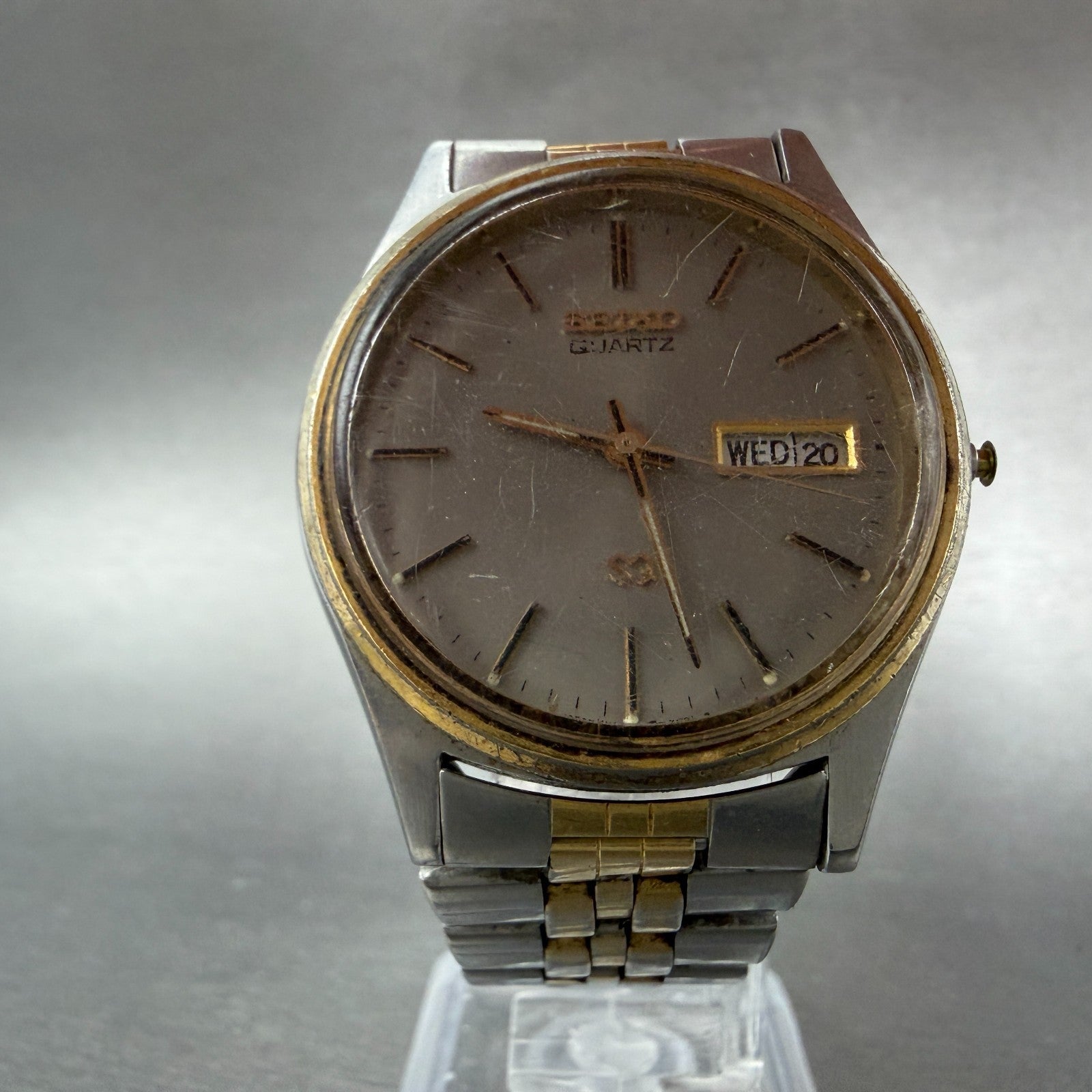 Seiko SQ Watch Men 34mm Gray Dial Two Tone Daydate Round 5H23-7009 PARTS6