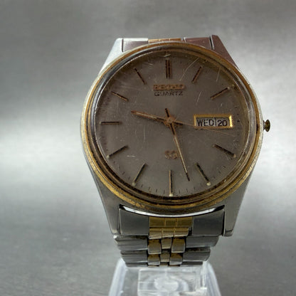 Seiko SQ Watch Men 34mm Gray Dial Two Tone Daydate Round 5H23-7009 PARTS6