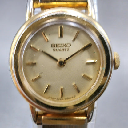 Seiko Watch Women 19mm Gold Dial Gold Tone Round 23200319 New Battery VTG1