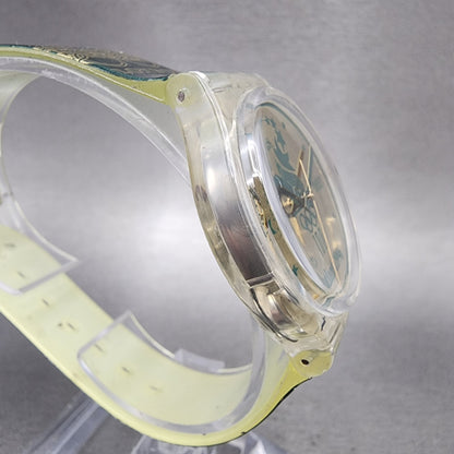 Swatch Olympics 1996 Watch Men 34mm Gold Dial Clear Round GZ136 New Battery3