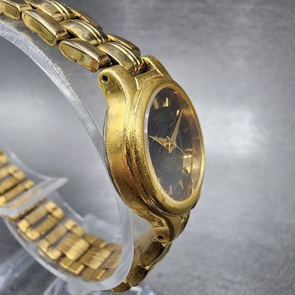 Seiko Watch Women 21mm Black Dial Gold Tone Round V4011111 New Battery3