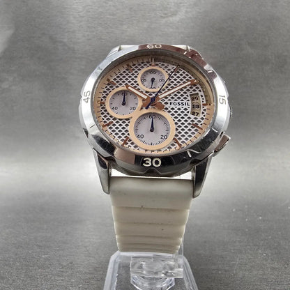 Fossil Chronograph Watch Women 39mm White Dial Silver Tone Date ES4024 New Batt5