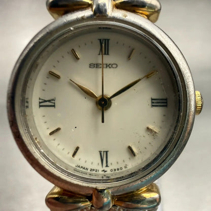 Seiko Watch Women 21mm White Dial Two Tone Round 2P21-0260 Vintage New Battery1