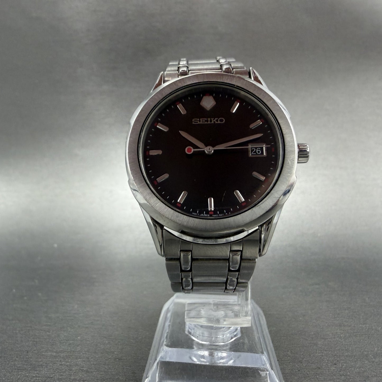 Seiko Watch Men 37mm Black Dial Silver Tone Date Round 7N42-9089 New Battery5