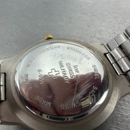 HW Swiss Military Dive Watch Men 37mm Gold Dial Two Tone Date Round New Battery9
