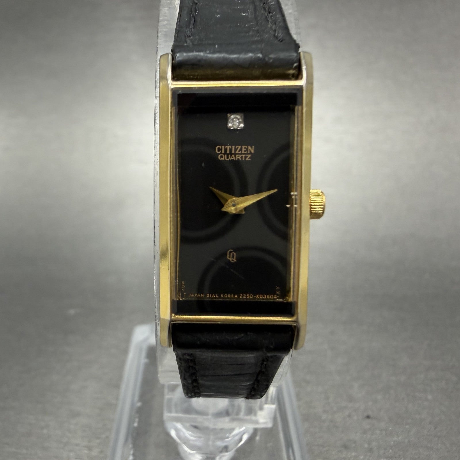 Citizen CQ tank Watch Women 14mm Black Dial Gold Tone 2250-K00535 New Battery0