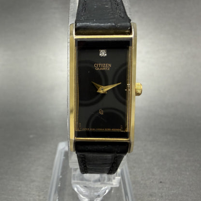 Citizen CQ tank Watch Women 14mm Black Dial Gold Tone 2250-K00535 New Battery0