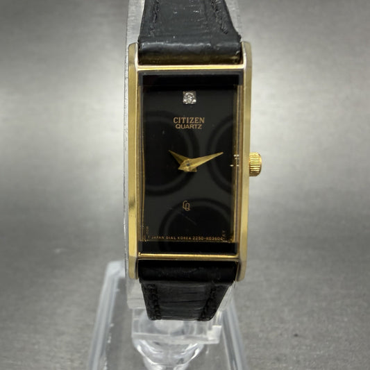 Citizen CQ tank Watch Women 14mm Black Dial Gold Tone 2250-K00535 New Battery0
