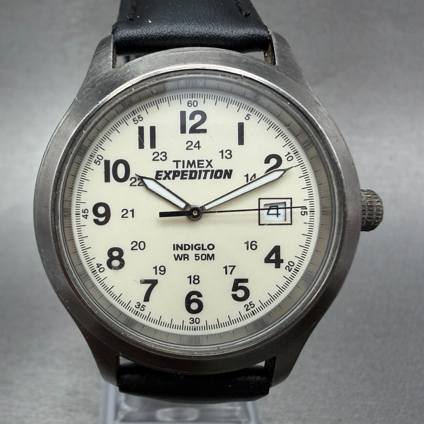 Timex Expedition Metal Field Watch Men 37mm White Dial Silver Tone Date New Batt0