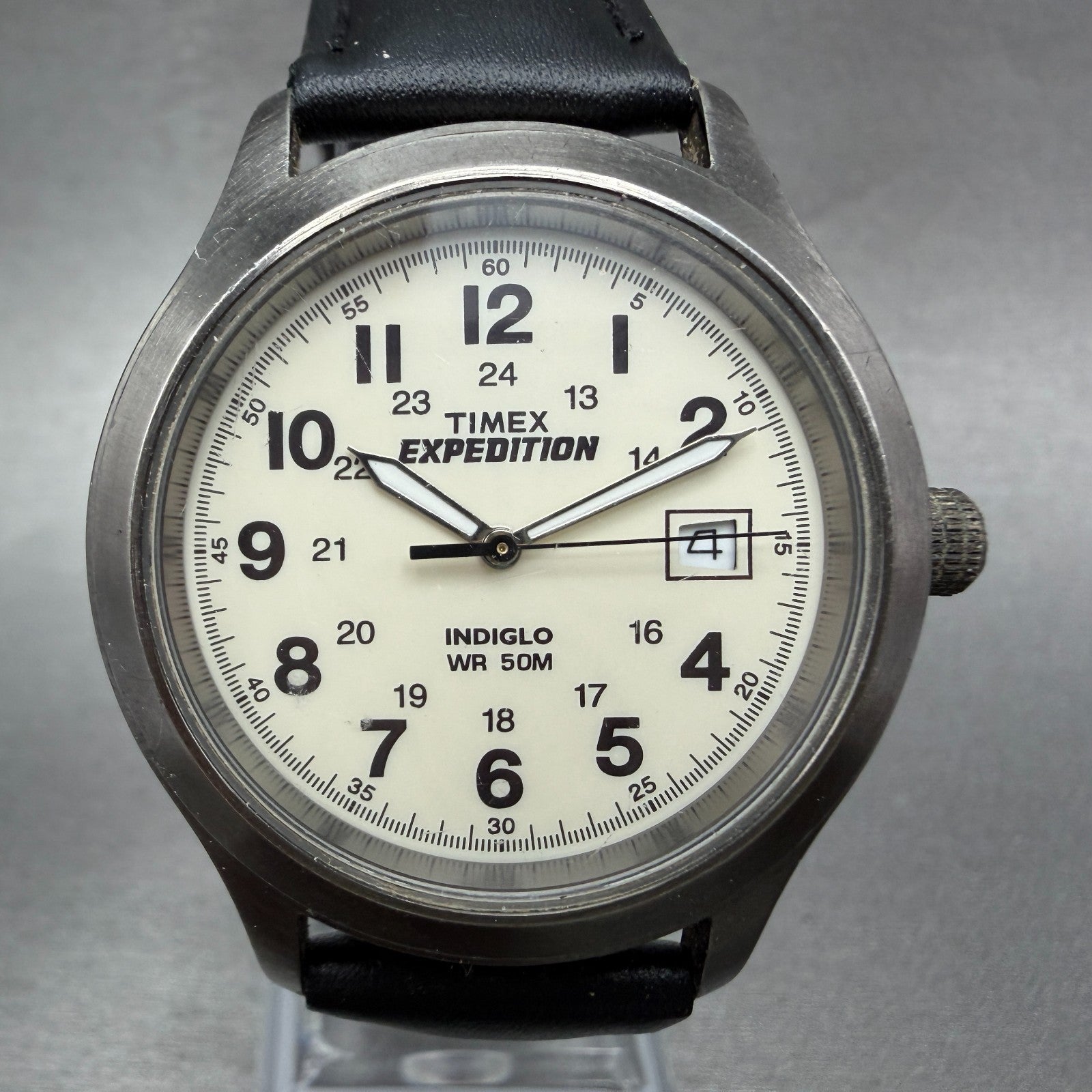 Timex Expedition Metal Field Watch Men 37mm White Dial Silver Tone Date New Batt0