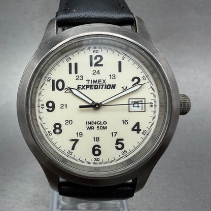 Timex Expedition Metal Field Watch Men 37mm White Dial Silver Tone Date New Batt0