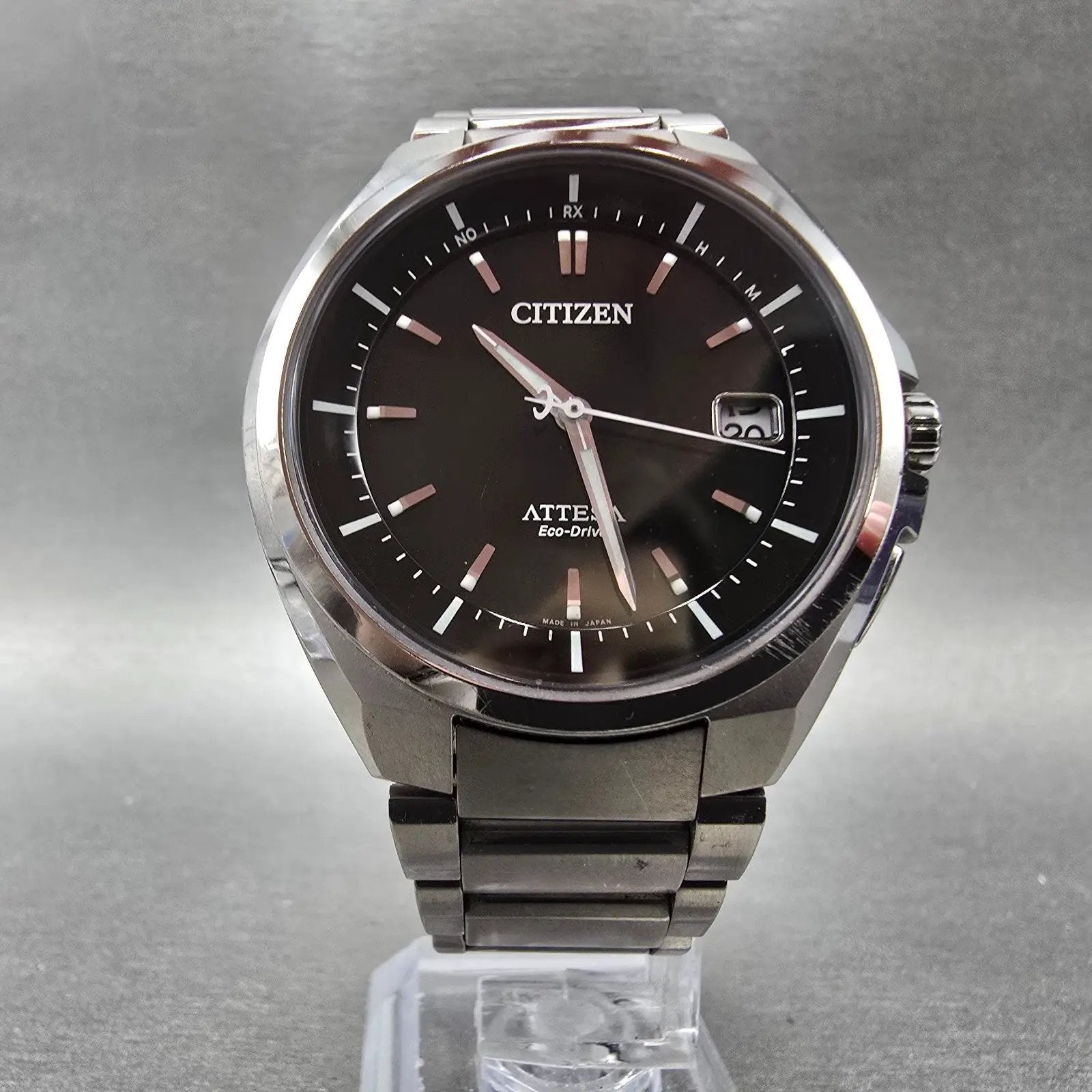 Citizen Attesa Eco-Drive Watch Men 42mm Black Dial Titanium Date Round PARTS6