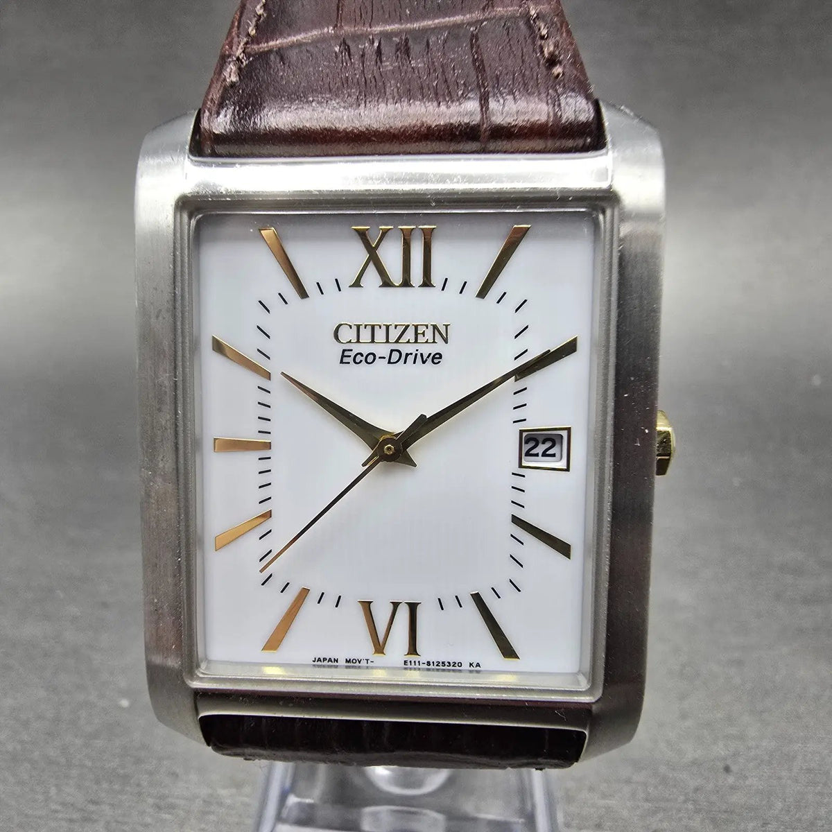 Citizen Eco-Drive Tank Watch Men 31mm White Dial Steel Date Rectangle Runs0
