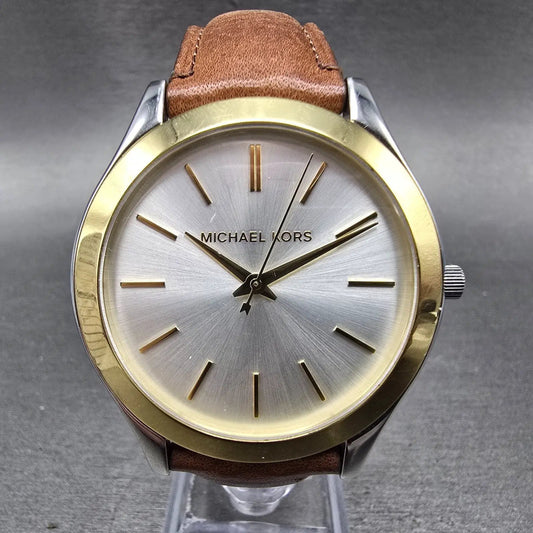Michael Kors Runway Watch Women 42mm Silver Dial Two Tone MK-2259 New Battery DS0