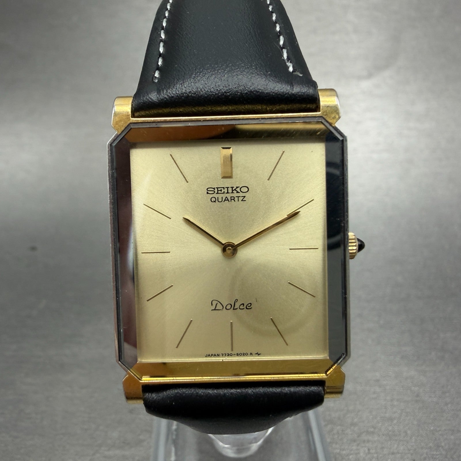 Seiko Dolce Tank Watch Men 25mm Champagne Two Tone 7730-5020 New Battery Vintage0