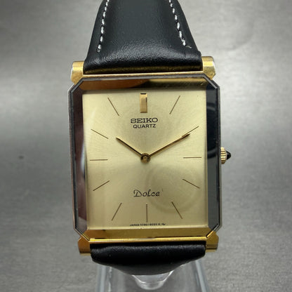 Seiko Dolce Tank Watch Men 25mm Champagne Two Tone 7730-5020 New Battery Vintage0