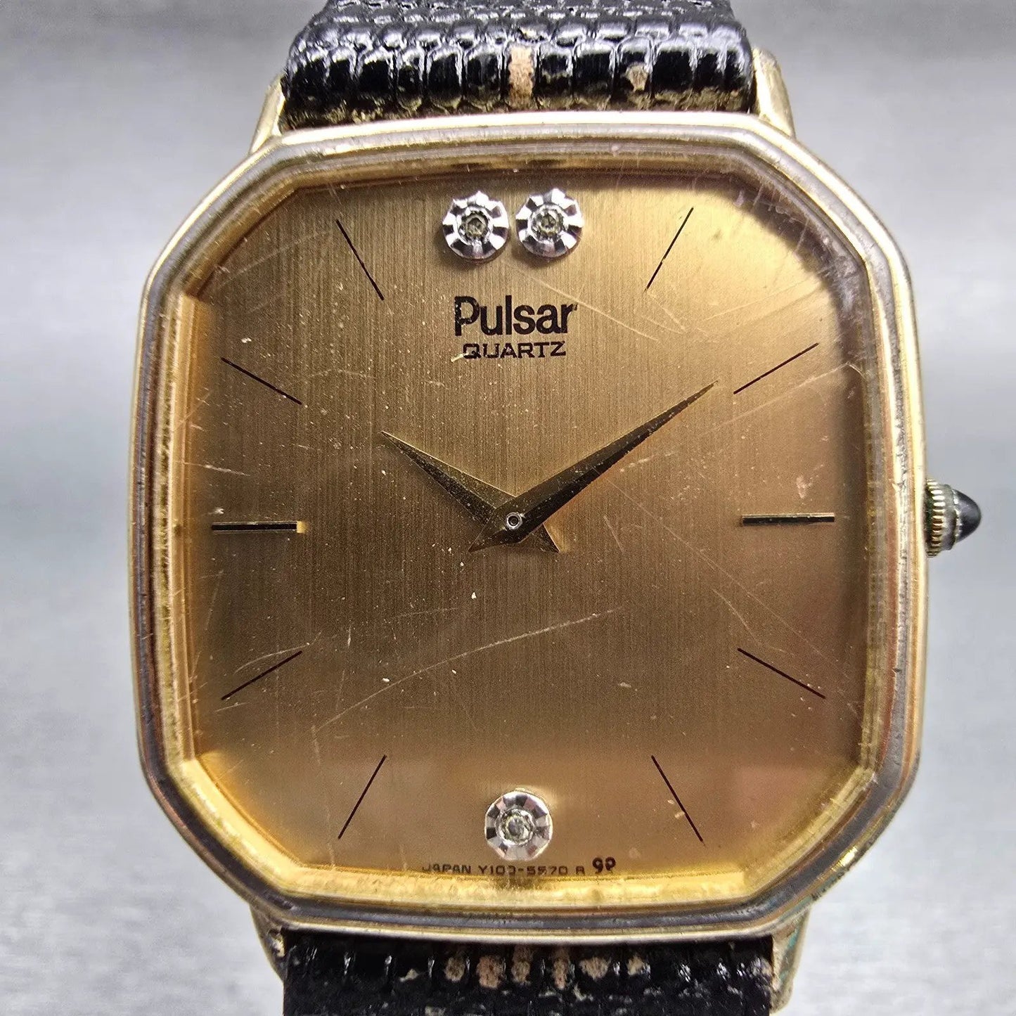 Seiko Pulsar Watch Men 30mm Gold Dial Gold Tone Octagon Y100-5419 New Battery1
