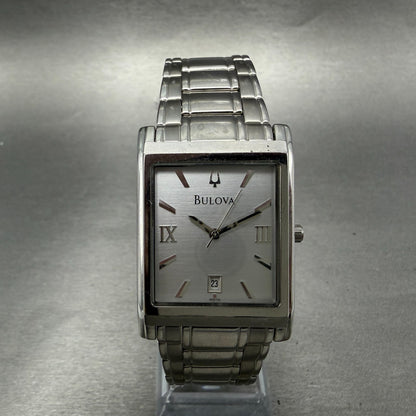 Bulova Tank Watch Men 29mm Silver Dial Silver Tone Date Rectangle 96B108 New Bat0