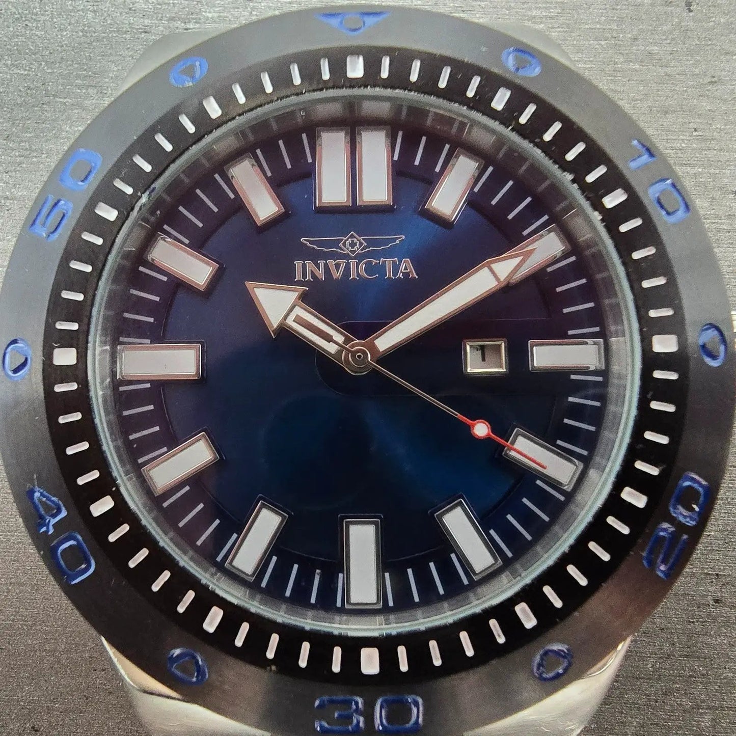 Invicta Pro Diver Watch Men 52mm Blue Dial Silver Tone Date 23482 New Battery1