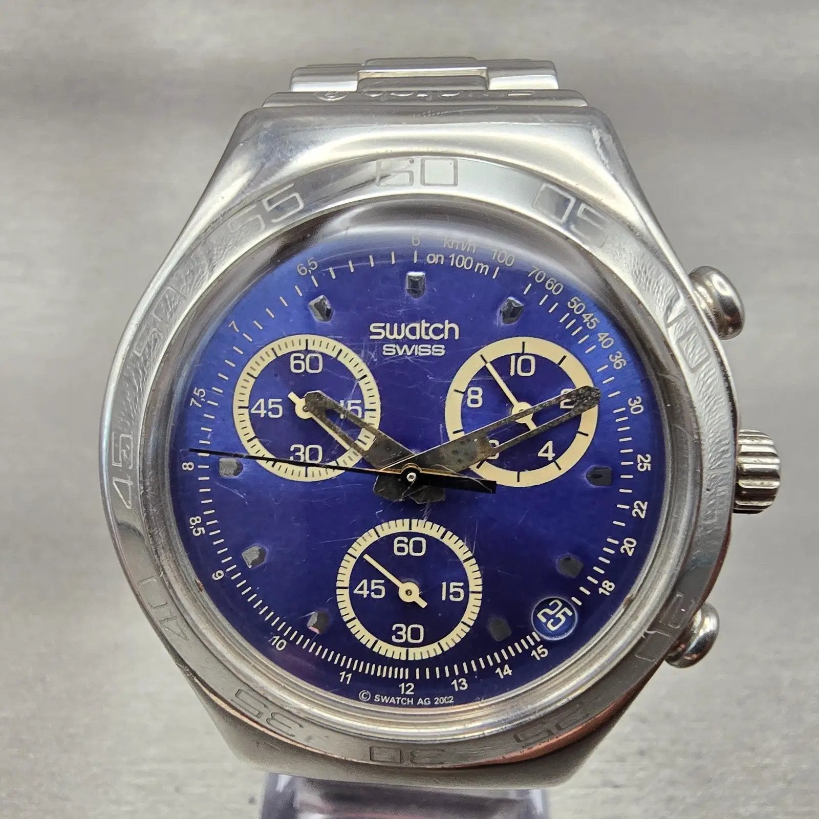 Swatch Irony Ciel Etoile Watch Men 40mm Blue Dial Silver Chrono YCS440 New Batt3