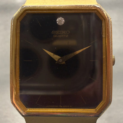 Seiko Watch Men 26mm Black Dial Gold Tone Rectangle Gemmed 5Y30-5B89 New Battery1
