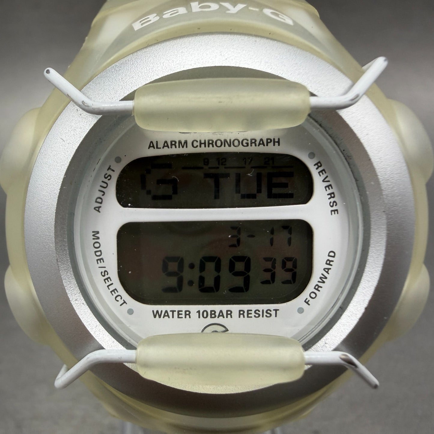 Casio Baby-G Watch Women 41mm Digital Clear Alarm Chrono BG-380 New Batt1