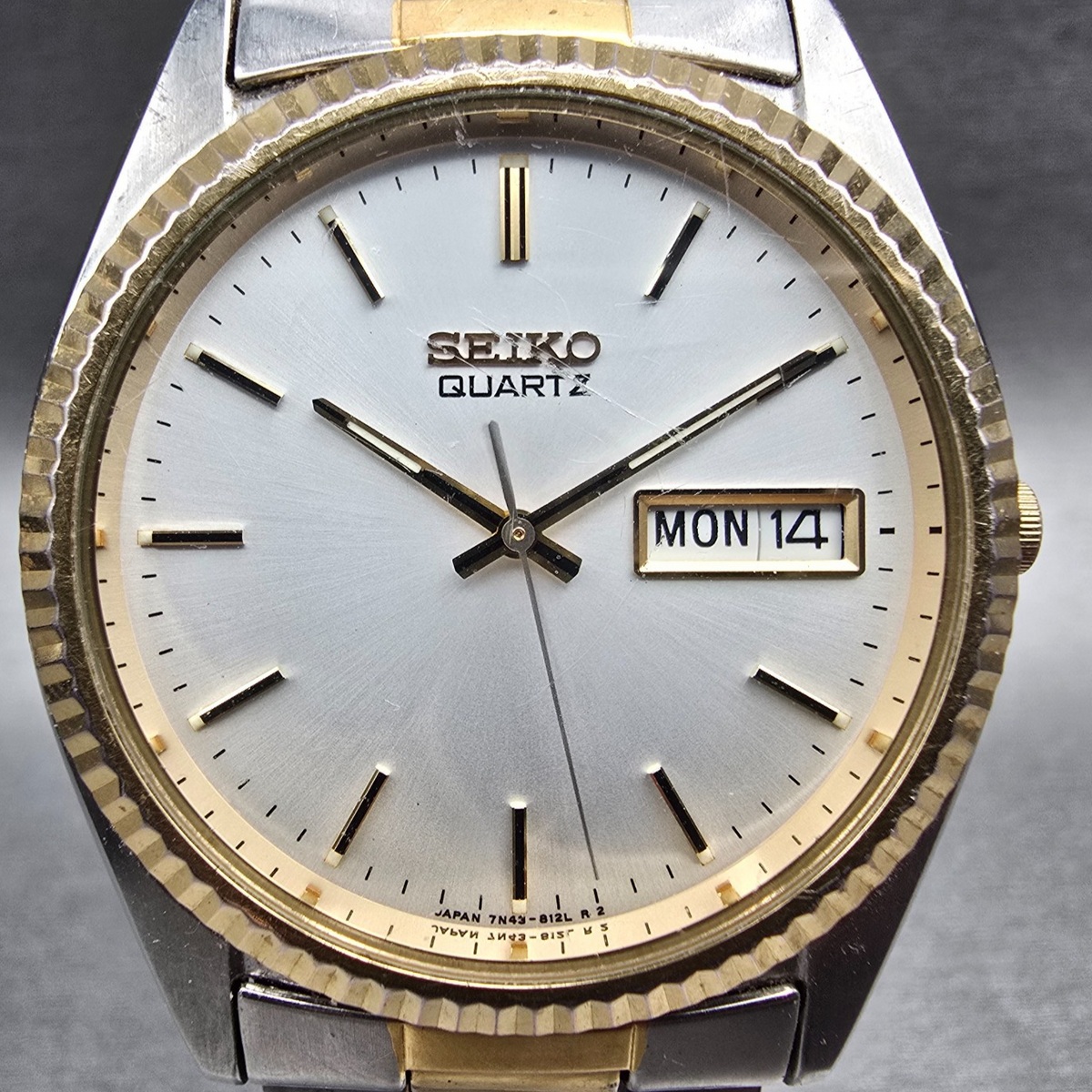 Seiko President Watch Men 36mm Silver Dial Two Tone Daydate 7N43-8110 New Batt K1