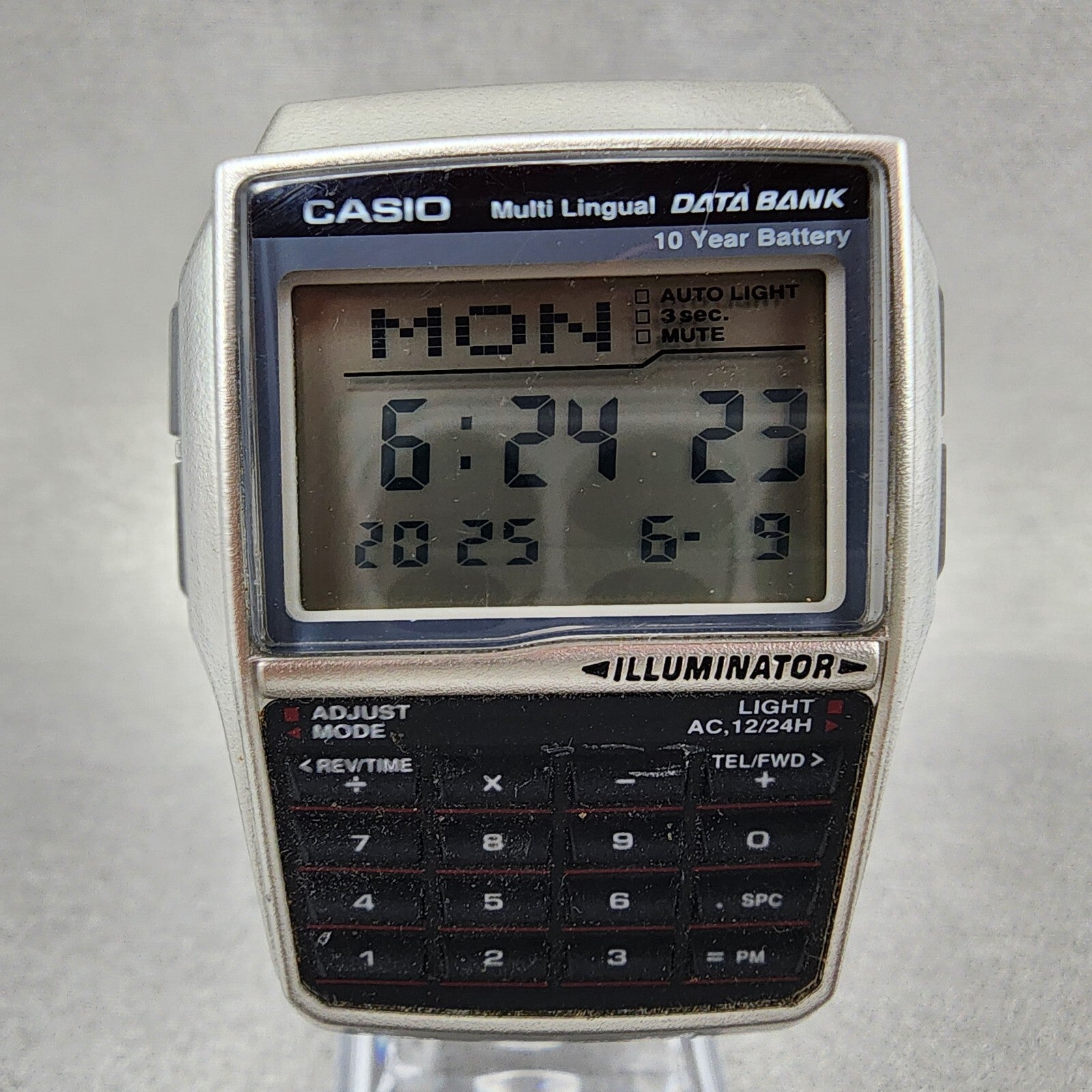 VTG Casio DBC32 Calculator Watch Men 38mm Silver Tone Rectangle New Battery1