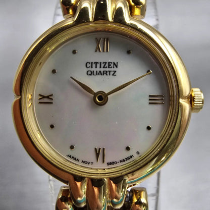 Citizen Watch Women 19mm MOP Dial Gold Tone Round 5920-S49677 New Battery VTG1