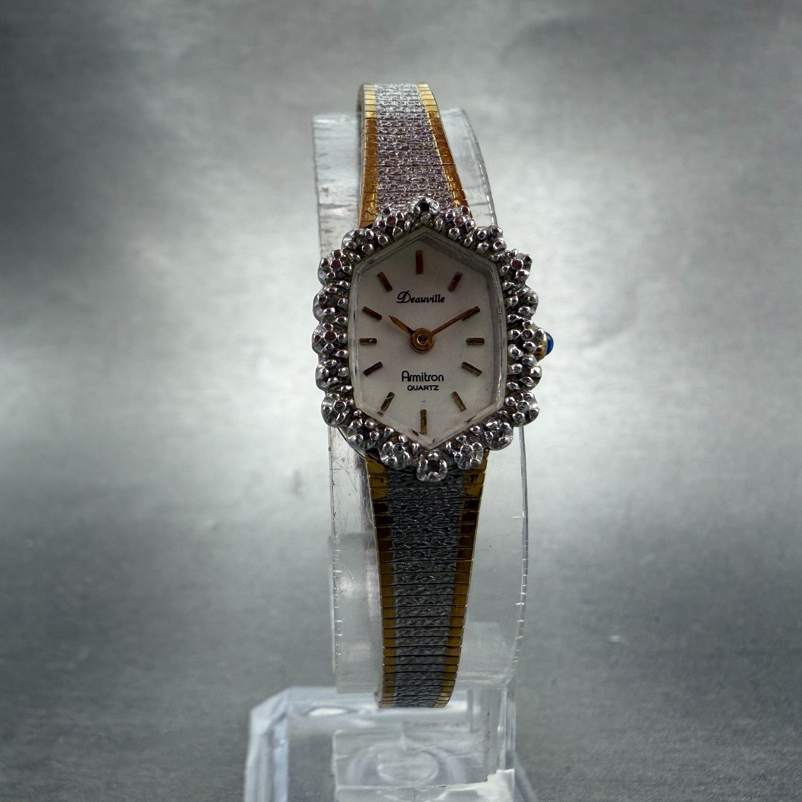 Armitron Deauville Diamond Watch Women 16mm White Dial Two Tone Oval NewBattery5