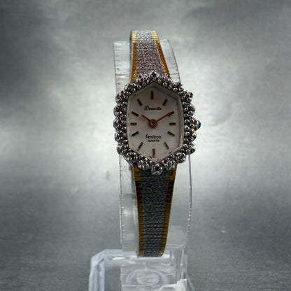 Armitron Deauville Diamond Watch Women 16mm White Dial Two Tone Oval NewBattery5