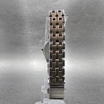 Seiko Solar Watch Women 20mm Black Dial Two Tone Oval V114-0AA0 Runs7