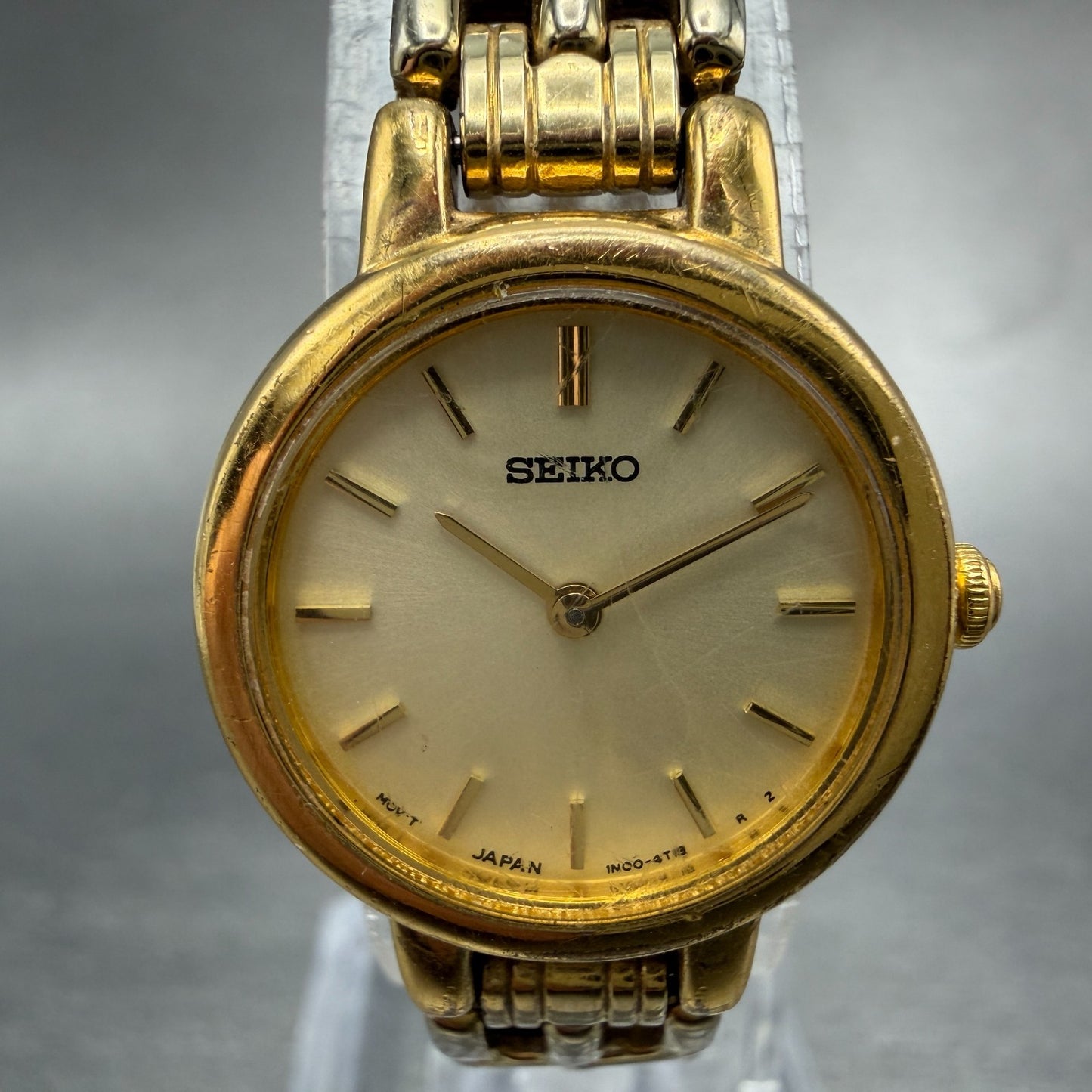Seiko Watch Women 21mm Champagne Dial Gold Tone Round 1N00-1E09 New Battery BD71