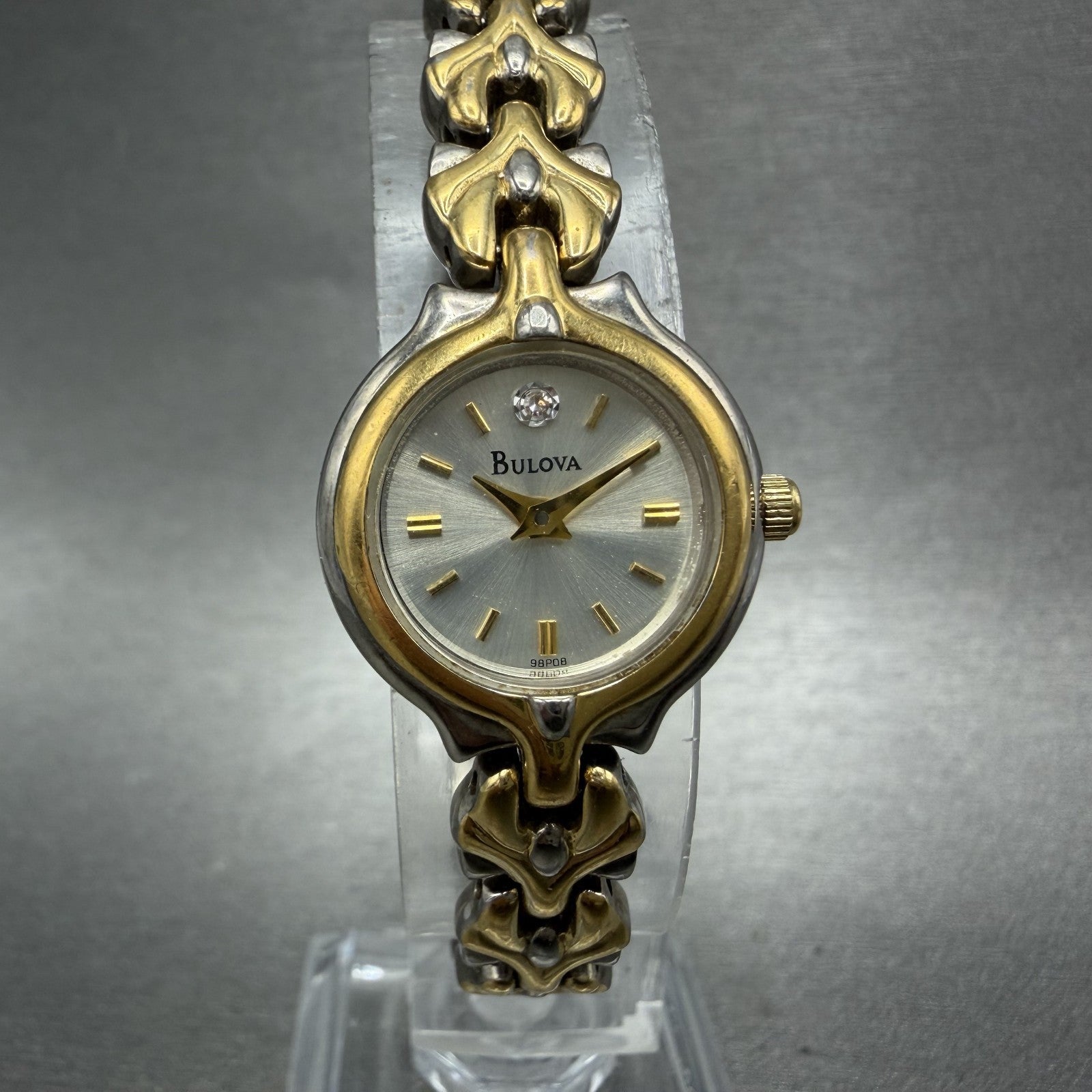 Bulova Watch Women 20mm Silver Dial Two Tone Round 98P08 New Battery0