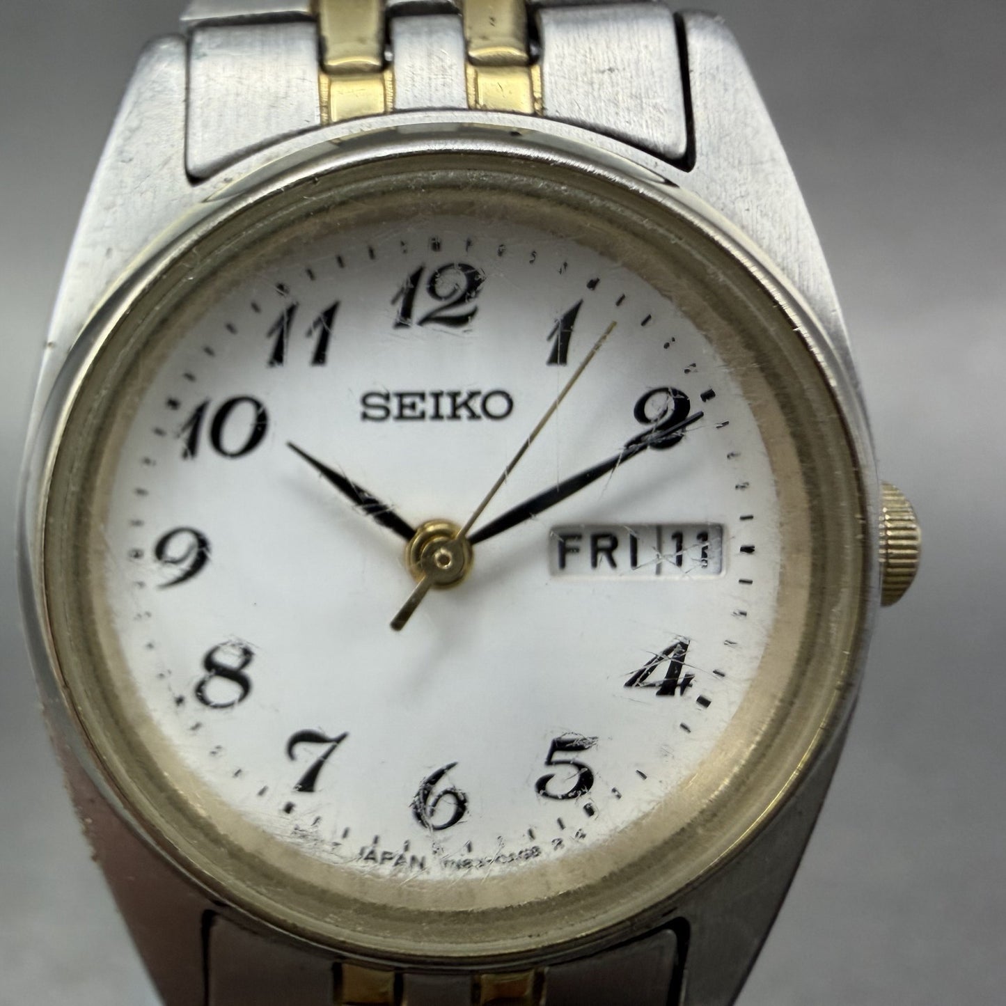 Seiko Watch Women 25mm White Dial Two Tone Daydate 7n830011 Round New Battery1