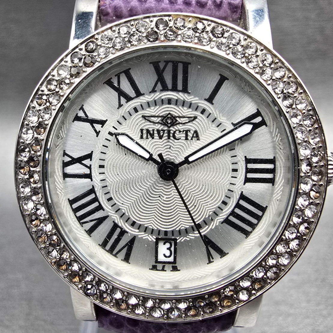 Invicta Angel Watch Women 33mm Silver Dial Silver Tone Date Gemmed 21996 New Bat1