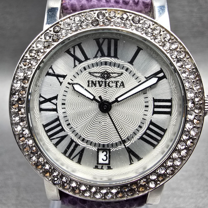 Invicta Angel Watch Women 33mm Silver Dial Silver Tone Date Gemmed 21996 New Bat1