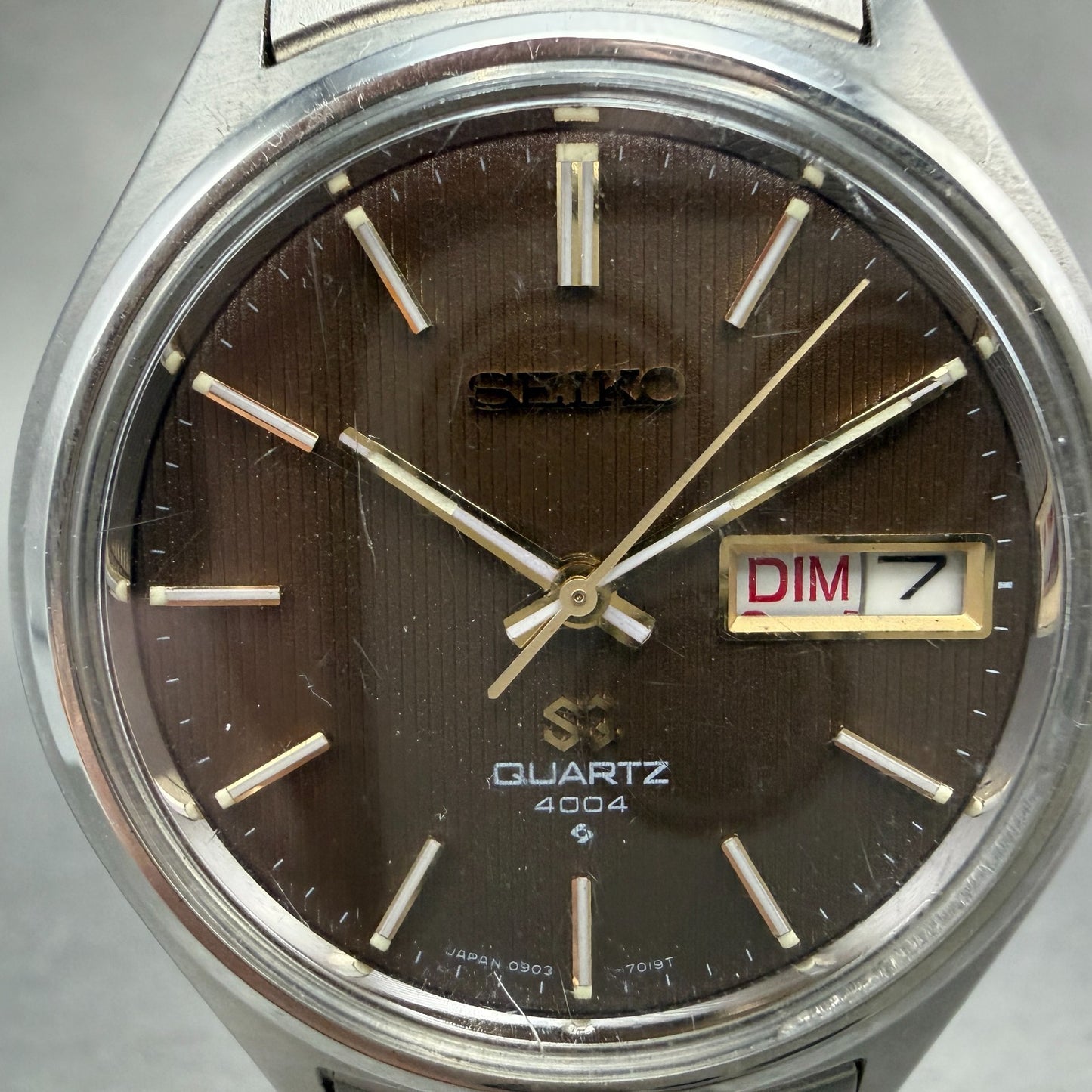 Seiko SQ Watch Men 36mm Brown Dial Silver Tone Daydate READ!! 0903-7039 New Batt1