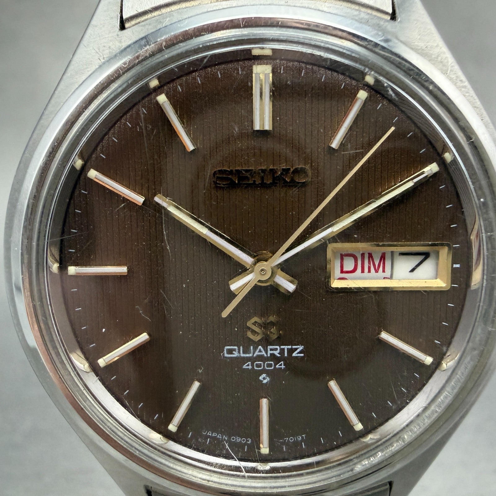Seiko SQ Watch Men 36mm Brown Dial Silver Tone Daydate READ!! 0903-7039 New Batt1