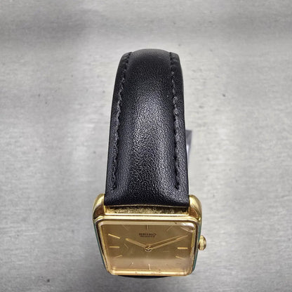 Seiko Watch Men 26mm Gold Dial Gold Tone Rectangle 6530-5209 New Battery Vintage4