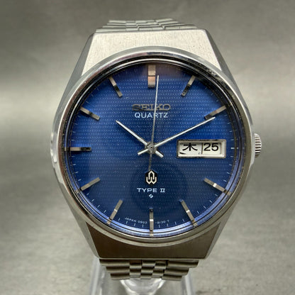 Seiko Type II Watch Men 36mm Blue Dial Steel READ!!!!!! Daydate 0903-8120 NewBat0
