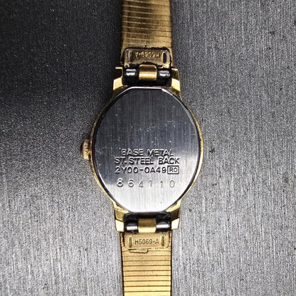 Seiko Watch Women 18mm White Dial Gold Tone Round 2Y00-0A49 New Battery Vintage10