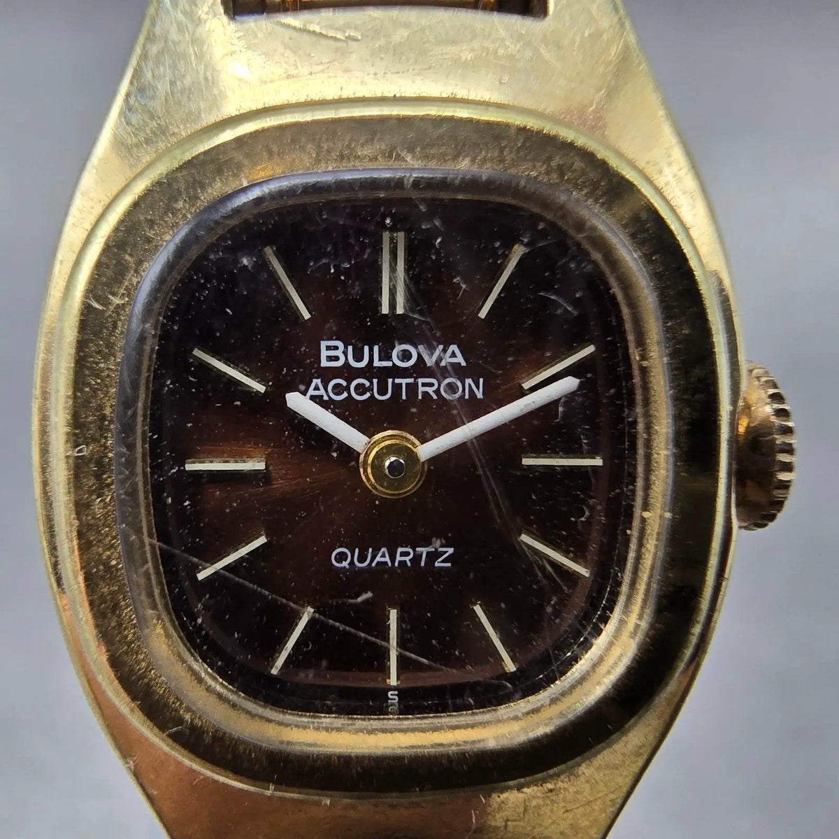 Bulova Accutron Watch Women 18mm Brown Dial Gold Tone Rectangle Mesh band PARTS2