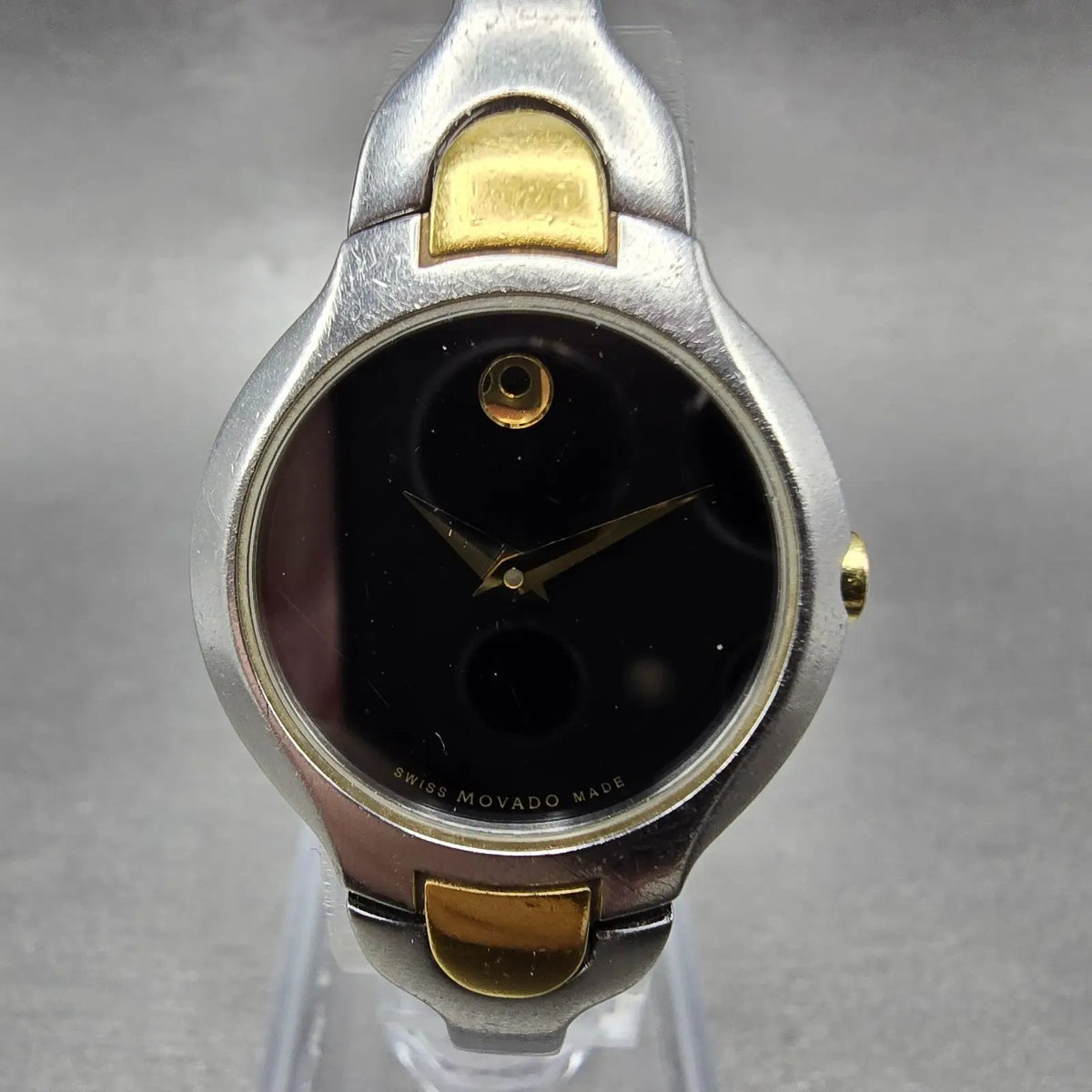 Movado Kara Watch Women 24mm Black Dial Two Tone Round 84-A1-1846 New Battery0
