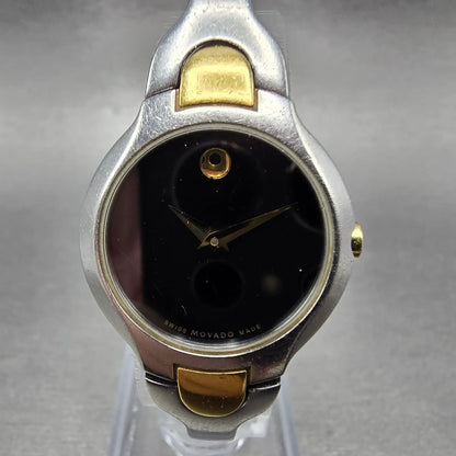 Movado Kara Watch Women 24mm Black Dial Two Tone Round 84-A1-1846 New Battery0