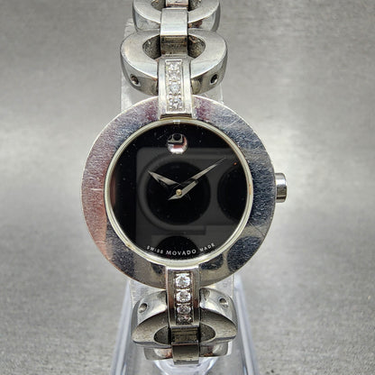 Movado Belamoda Watch Women 25mm Black Dial Steel Diamond Round New Battery