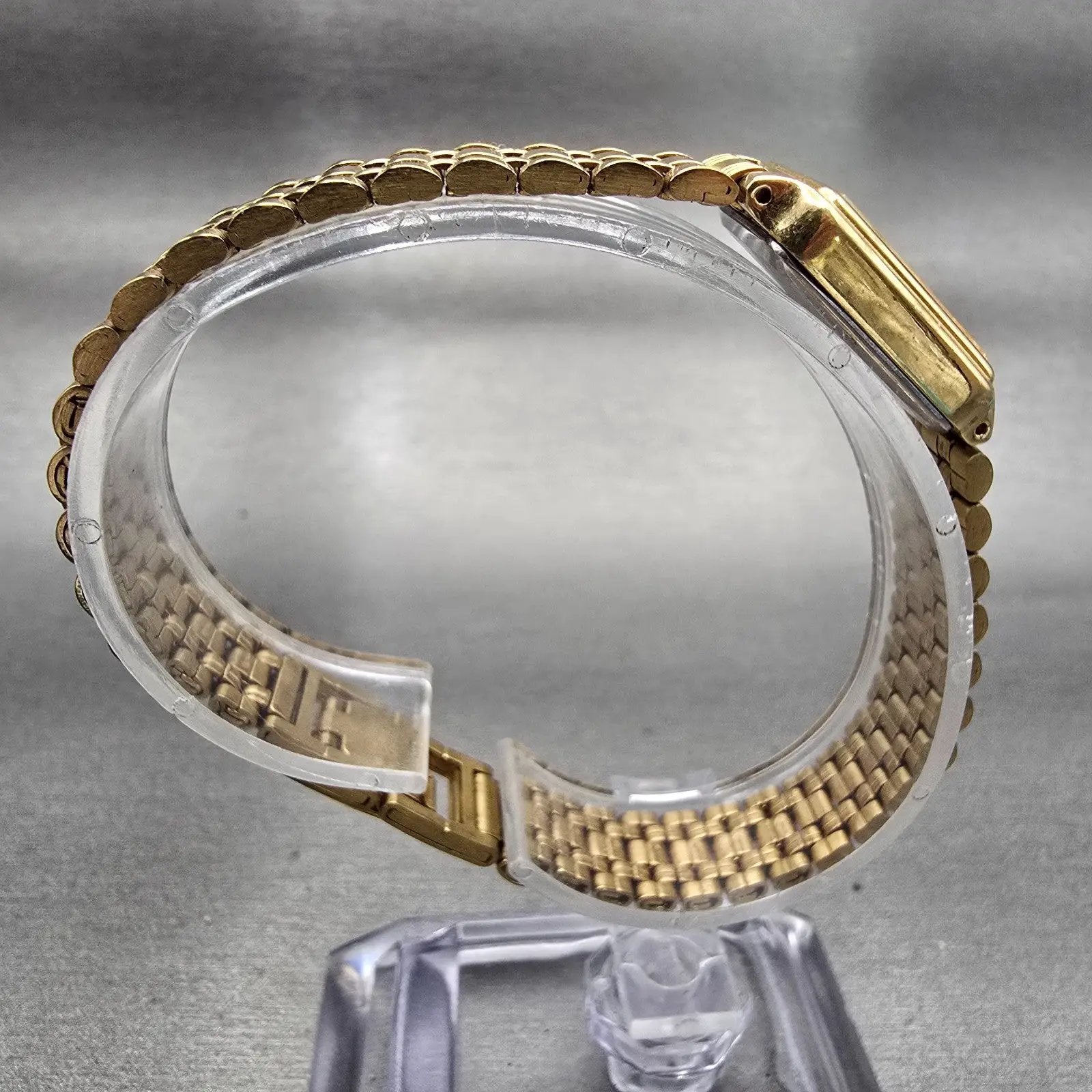 Seiko SX Watch Women 17mm Gold Dial Gold Tone Rectangle V401-5121 New Battery8